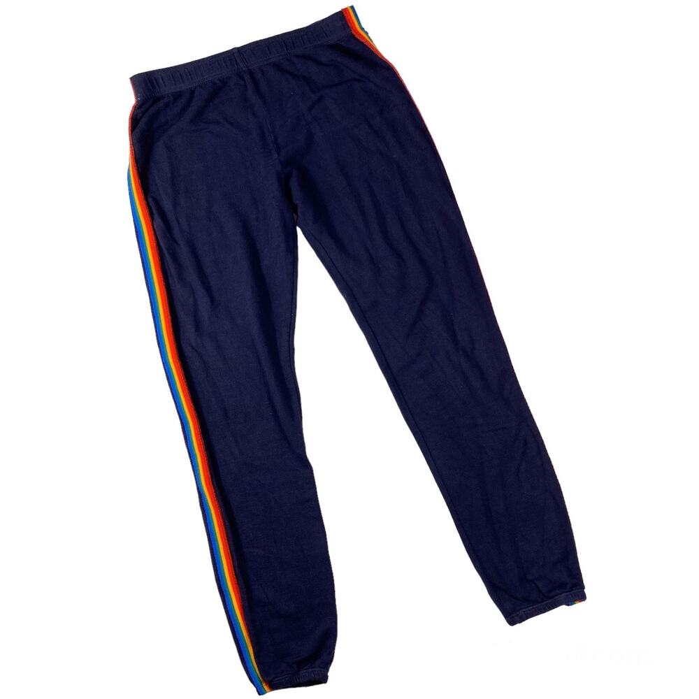 MONROW Rainbow Stripe Joggers Sweat Pants in Neptune Womens Sm HB0128-27 - Picture 2 of 8